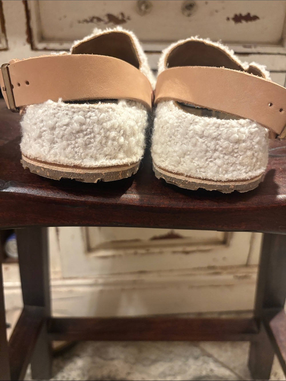 Birkenstock Kids Cream Sherpa Slip-On Slingback Clogs - Picture 4 of 9